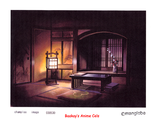 Interior shot of a traditional Asian room at night, illuminated by a single lantern.