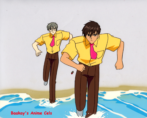 Touya and Yukito run into the water.