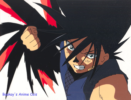 Flame on!  Recca powers up his right arm.